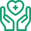 Icon depicting a heart within hands illustrating the management of front