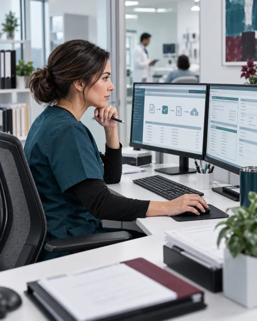 Billing specialist preparing medical claims for electronic submission