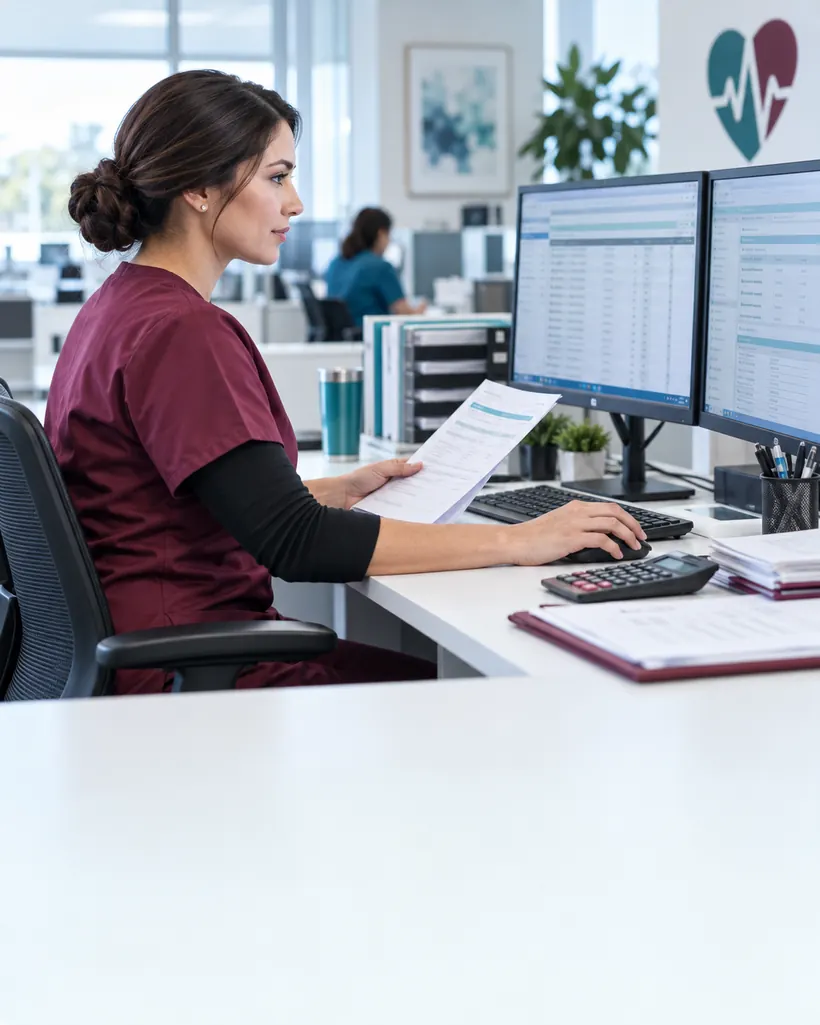 Revenue specialist reconciling healthcare payments on a computer