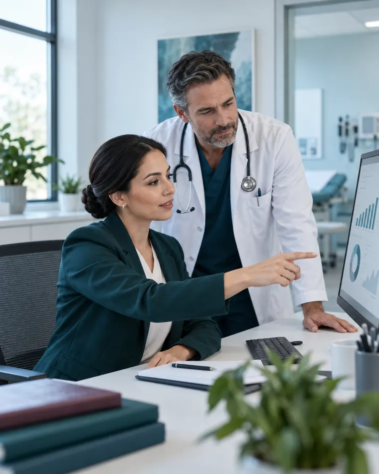 Prime Medical Revenue billing specialist reviewing practice performance with a physician